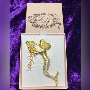 🧜‍♀️ Kirks Folly Mermaid Aurora Borealis Crystal Orb Dangle Brooch NIB 🧜‍♀️